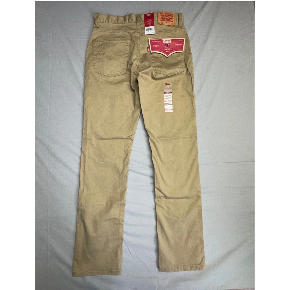 Levis 511 Slim Fit Boys Khaki Tan Stretch Pants Size 16 Reg 28x30 NWT